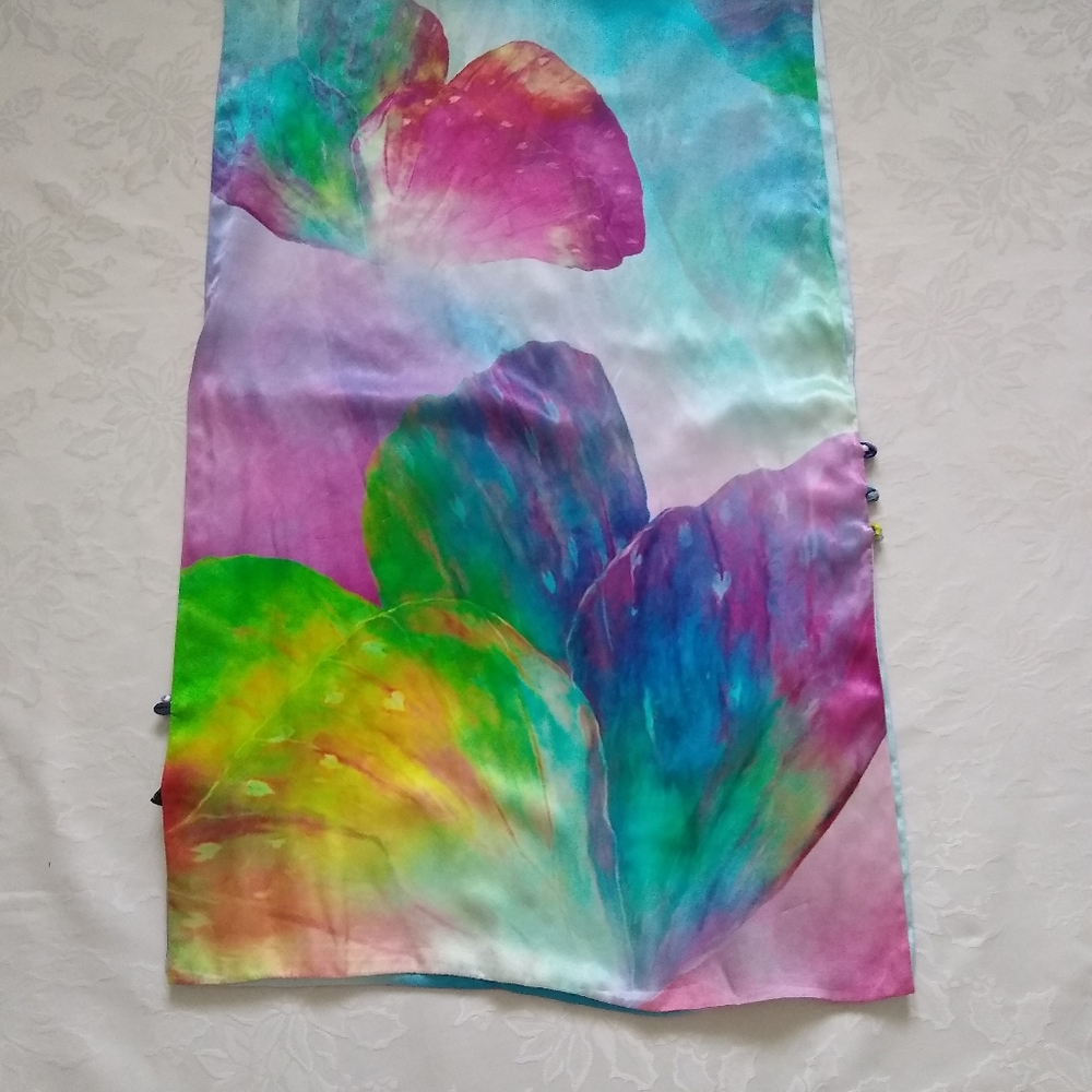 Silk wearable art hand painted Reversible two sides wrap cape Scarf Sarong - Picture 8 of 8